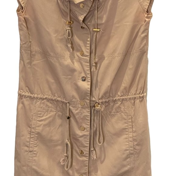 Tory Burch Dress Women 4 Pepper Shirt Safari Khaki Tan Snap Front Mini Drawstrin - Picture 3 of 16